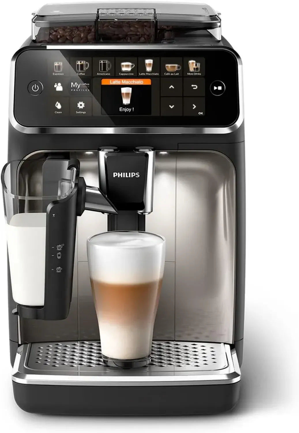 Machine à Café Philips 5400 Série - 12 Variétés, Système LatteGo Facile à Nettoyer, Écran Tactile, 4 Profils Utilisateurs, Couleur Noir Chrome