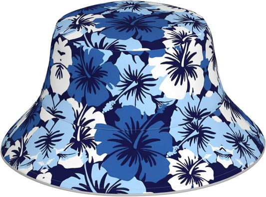 Chapeau bob — pour femme, pour homme, à motifs, protection UV, bleu