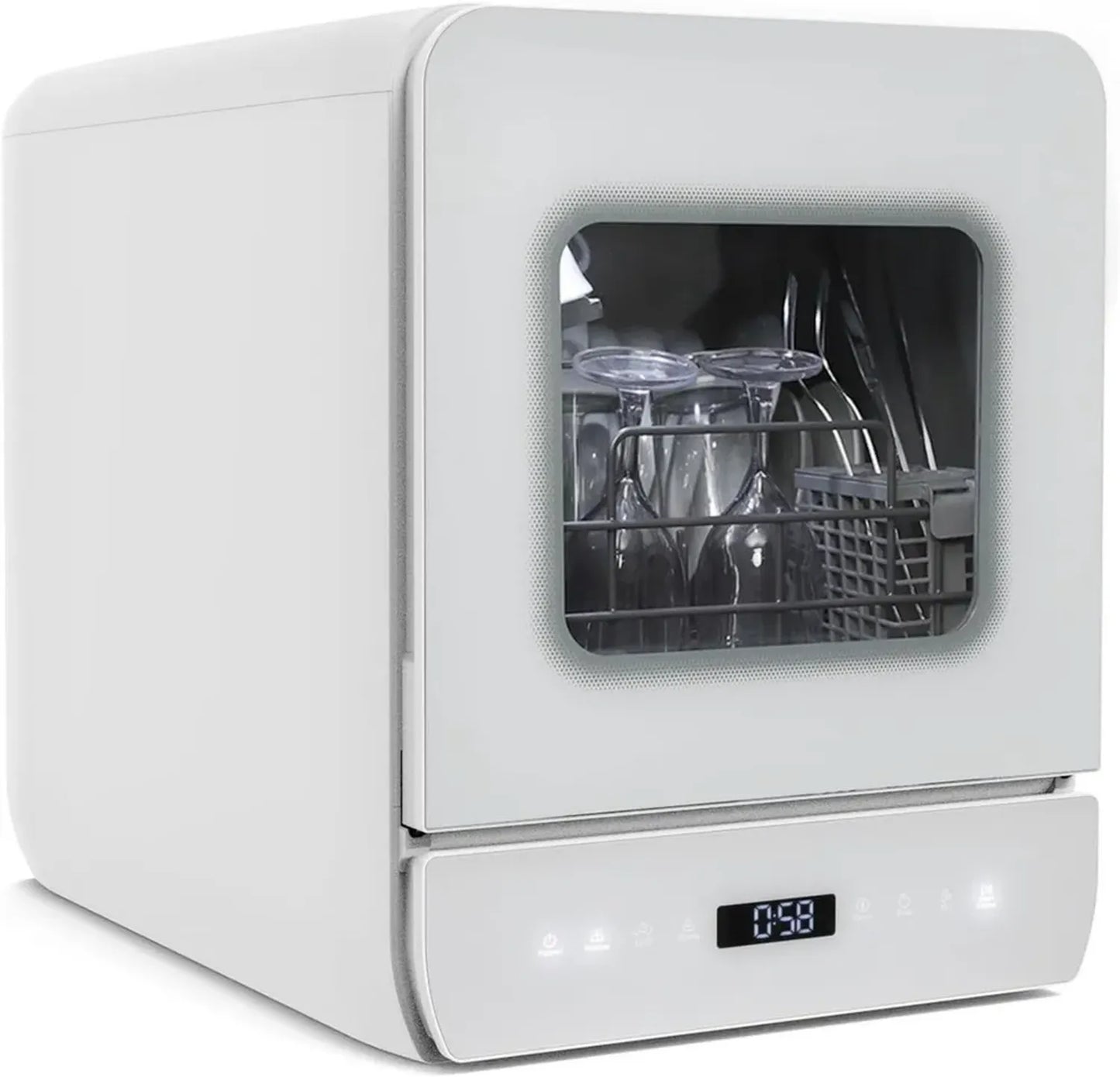 Mini Lave-Vaisselle YOURLITE Compact 3 Couverts, 7 Programmes, Sans Raccordement d'Eau, LED et Commande Tactile, Blanc