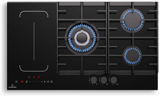 Klarstein MultiChef Plaque de Cuisson Mixte - 5 Zones Induction et Gaz, 10,6 kW, Commande Tactile, Fonction Stop&Go, Minuterie Intégrée, 87,5 cm, Noir