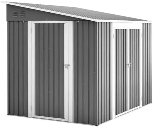 Abri de jardin en métal 1,8 x 2,4 m avec portes doubles et sol résistant
