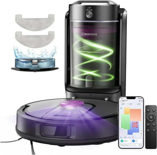 Robot aspirateur laveur sans sac avec station automatique, 10000Pa, navigation LiDAR, compatible Alexa